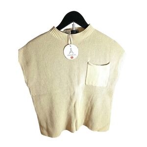 ANRABESS Mock Neck Sleeveless Knit Vest Top Cream Size S